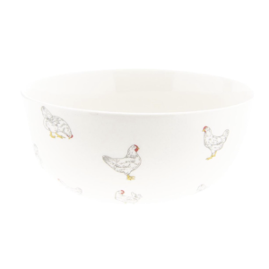 bol en céramique blanc avec poules