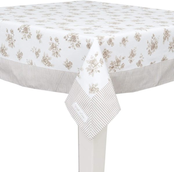 nappe rectangulaire intemporelle et raffinée fleurs beige et lignes