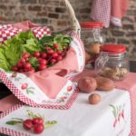 textile de cuisine campagne assorti rose et blanc radis