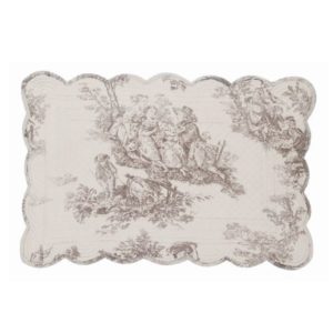 set de table en coton épais toile de jouy blanc cassé et gris