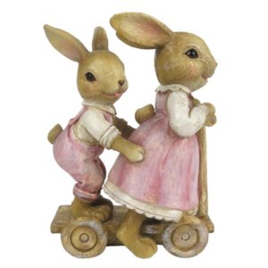 lapins roses trottinette objet de décoration pour pâques