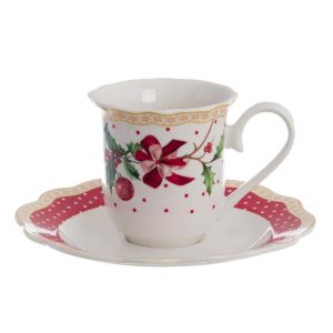 Tasse Et Sous-Tasse à Café En Porcelaine Collection Houx De Noël