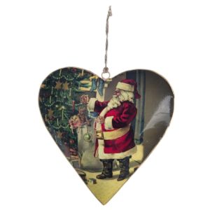 Coeur à Suspendre En Métal Père Noël Fait Le Sapin 15x15 CM