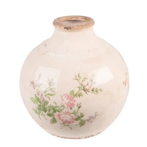 Vase En Céramique Beige Rose Et Vert Style Campagne Ø20x21 CM
