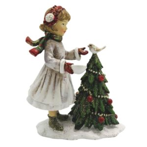 Objet De Décoration De Noël Figurine Enfant Et Sapin En Résine 9x5x12 CM
