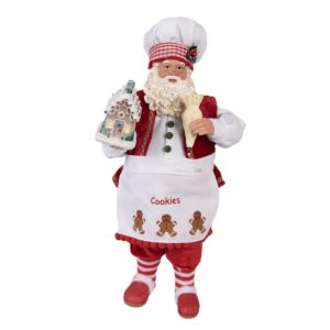 Figurine Décorative Père Noël Fait Des Cookies En Résine Rouge Et Blanc H28 CM