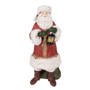 Grande Figurine Décorative Père Noël Avec Sa Lanterne Lumineuse En Résine Rouge Et Blanc H45 CM