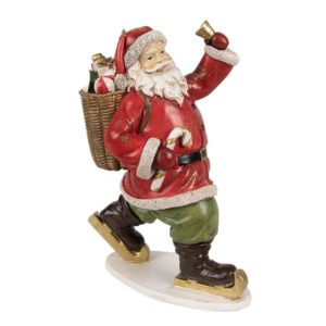 Figurine Décorative Père Noël En Patins En Résine Rouge Et Vert H20CM