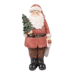 Figurine Décorative Père Noël En Résine Rouge Avec Sapin Vert H40CM