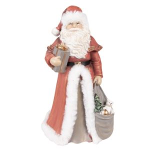 Figurine Décorative Père Noël Apporte Les Cadeaux En Résine Rouge Et Blanc H31 CM