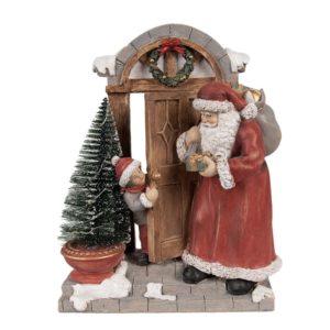 Objet De Décoration De Noël En Résine Visite Du Père Noël Avec Sapin Lumineux 18x8x22 CM