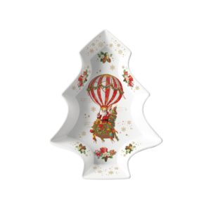 Coffret De Plat A Servir En Forme De Sapin En Porcelaine Collection Histoire De Noël 29x22 CM