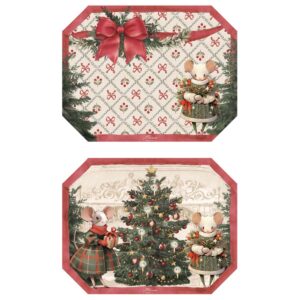 Lot De 2 Sets De Table En Vinyle Assortis 45x35 CM Collection Souris De Noël