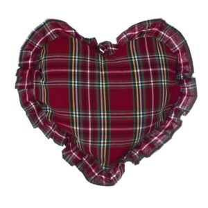 Coussin Coeur Rouge Tartan Avec Volant 42x44 CM