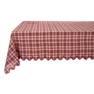 Grande Nappe Rectangulaire Rouge Tartan Avec Broderie 150x300 CM