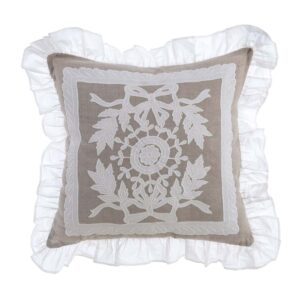 Coussin Blanc Et Beige Avec Dentelle En Lin Et Coton 50x50 CM