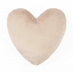 Coussin Coeur en Fausse Fourrure Beige 41x42 CM Blanc Mariclo