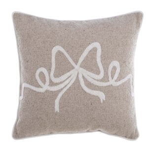 Coussin Brodé Beige et Noeud Blanc 45x45 CM Blanc Mariclo
