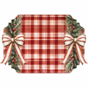 Set De Table en Vinyle Rouge et Vert 45×30 cm Noël Tartan Blanc Mariclo