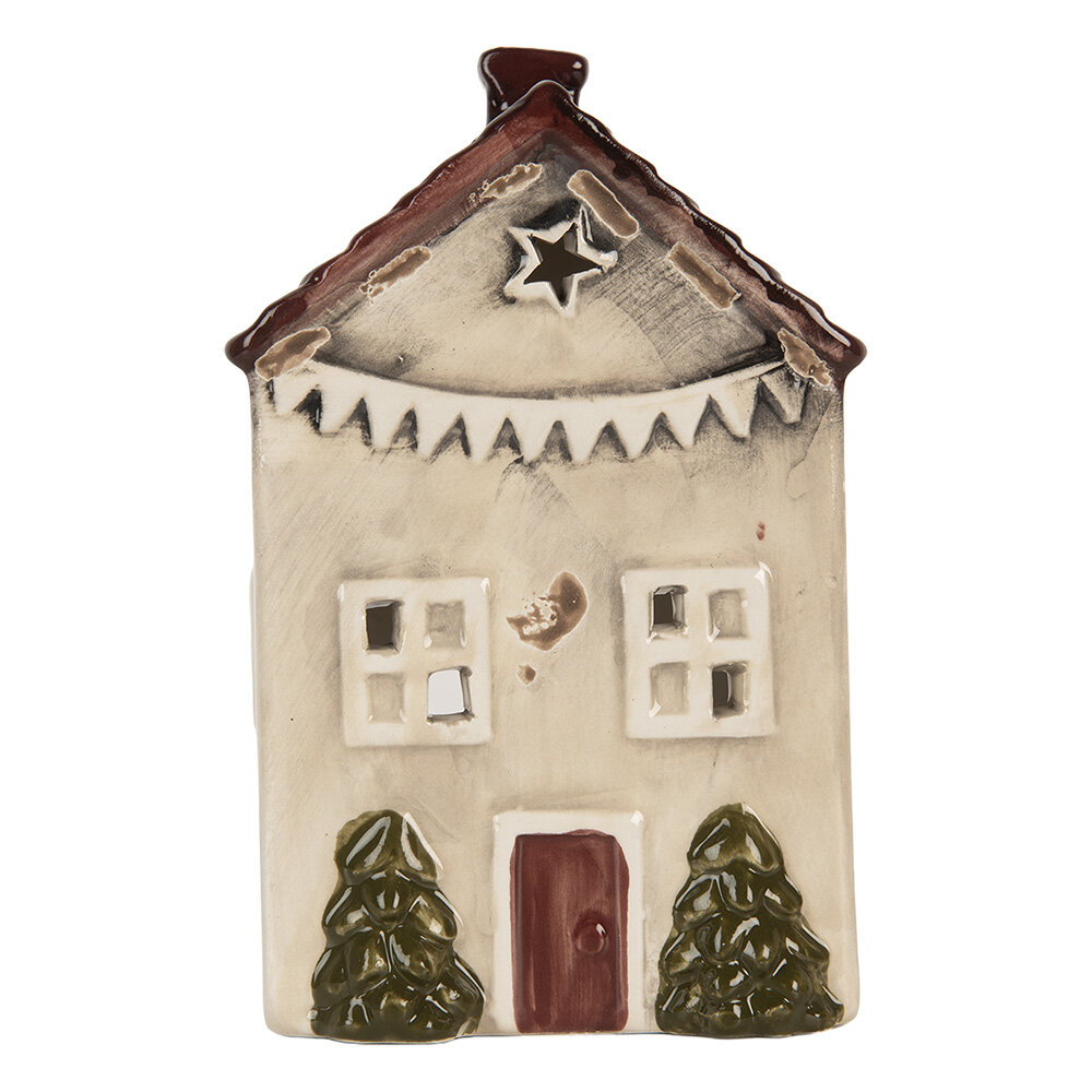 Porte Bougie Maison De Noël Lumineuse Beige 10x8 CM