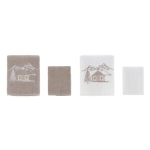 2 Essuies Main Assortis En Coton Beige Et Blanc 40x60 CM Et 60x110 CM