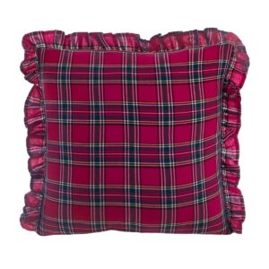 Coussin En Coton Rouge Tartan Avec Volants Sur 3 Côtés 45x45 CM