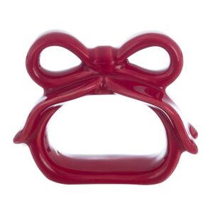 L'ensemble De 4 Ronds De Serviettes Noeud Rouge En Céramique  8 X 3 X 6 cm