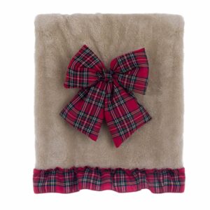 Plaid En Polaire Beige Avec Volant Et Noeud Rouge Tartan 140×170 CM