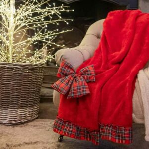 Plaid En Polaire Rouge Avec Volant Et Noeud Rouge Tartan 140×170 CM
