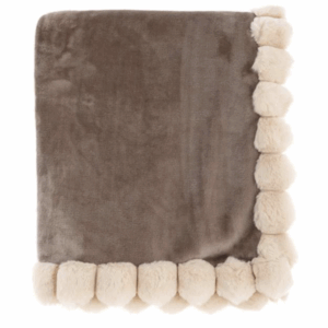 Plaid Marron Avec Pompons Beige 140×170 CM