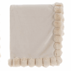 Plaid Couleur Crème Avec Pompons Beige 140×170 CM