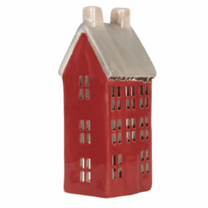 Porte Bougie Maison De Noël Lumineuse Rouge 7x7x18 CM