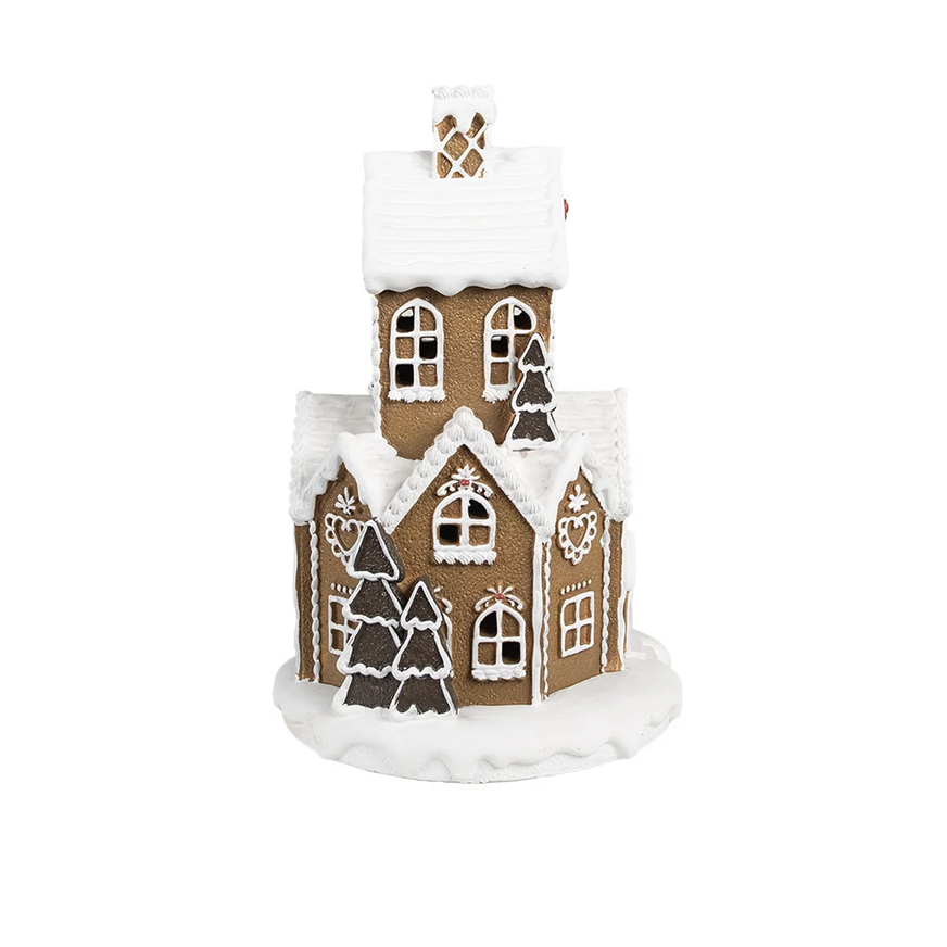 Maison De Noël En Pain d'Epices LED Lumineuse Beige Et Blanche Ø 21x33 CM