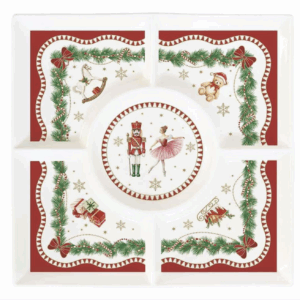 Plateau à Servir Carré En Porcelaine 25x25 CM Collection Rêves De Noël