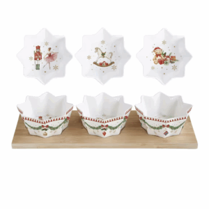 Plateau Apéritif Avec 3 Coupelles En Porcelaine 34x12 CM Collection Rêves De Noël